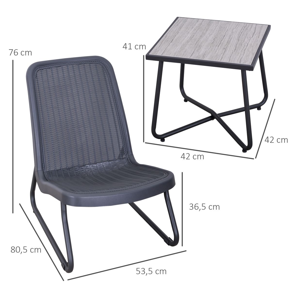 Conjunto de jardín Carolina Outsunny 2 sillas + 1 mesa gris 3