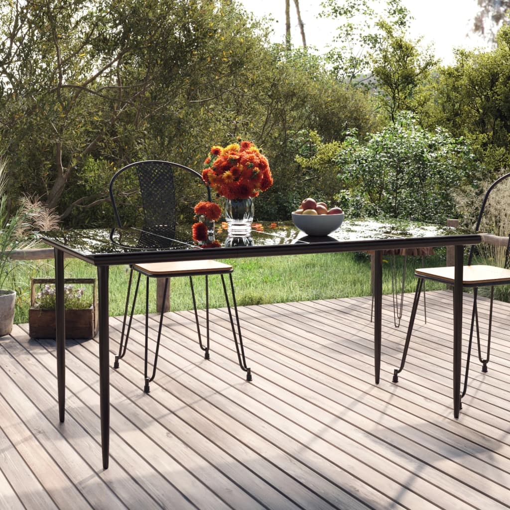 Mesa de jardín Guanajay rectangular acero y vidrio negro 74x160x80 cm