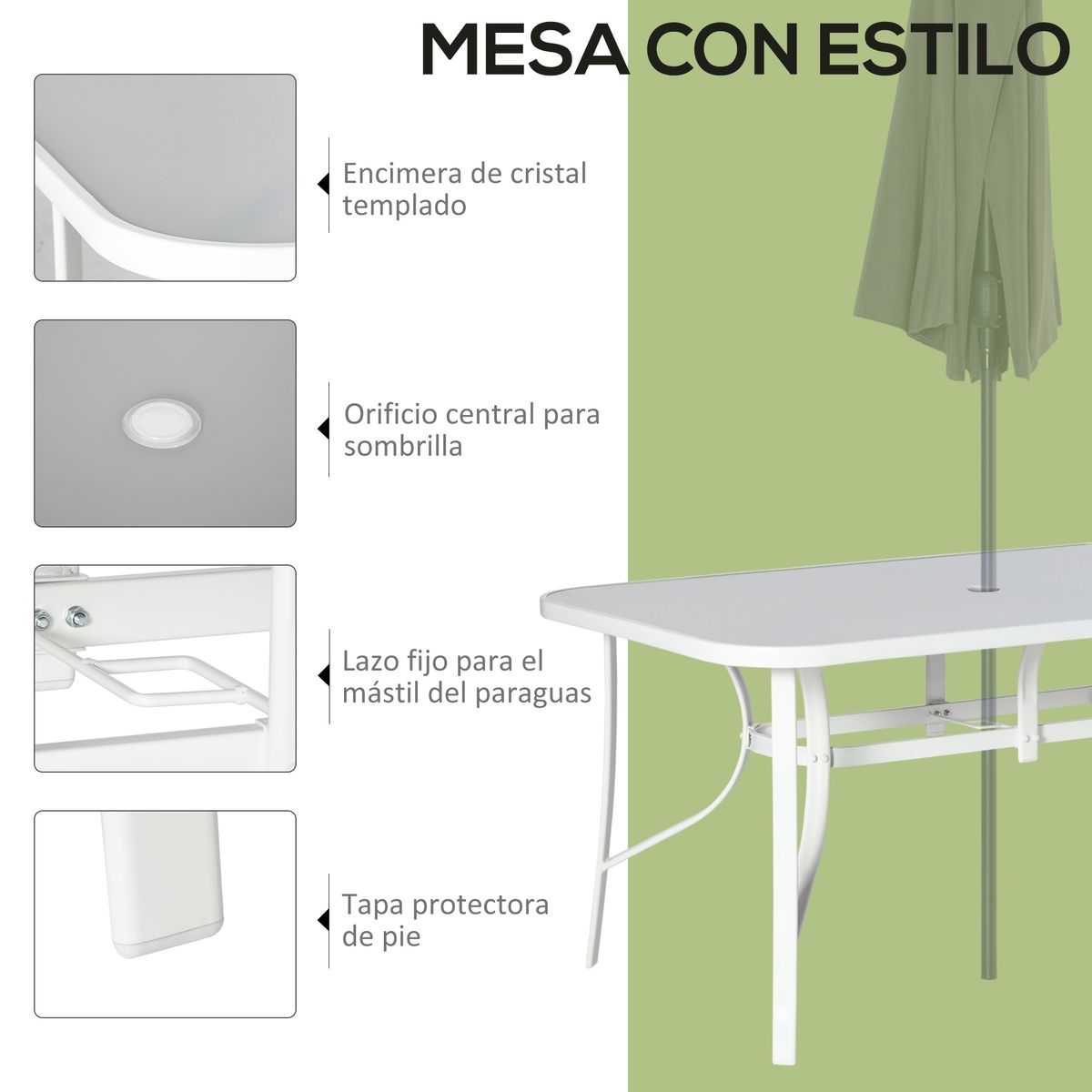 Conjunto de mesa y 6 sillas de jardín Camuy Outsunny gris 4
