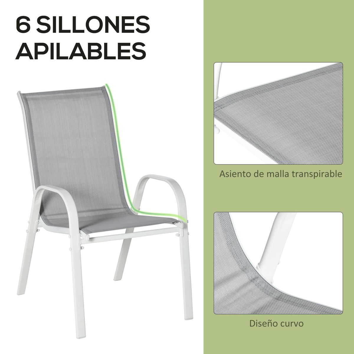 Conjunto de mesa y 6 sillas de jardín Camuy Outsunny gris 5