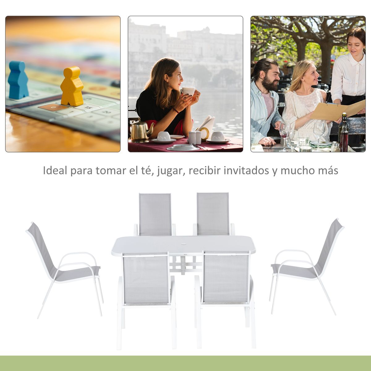 Conjunto de mesa y 6 sillas de jardín Camuy Outsunny gris 6