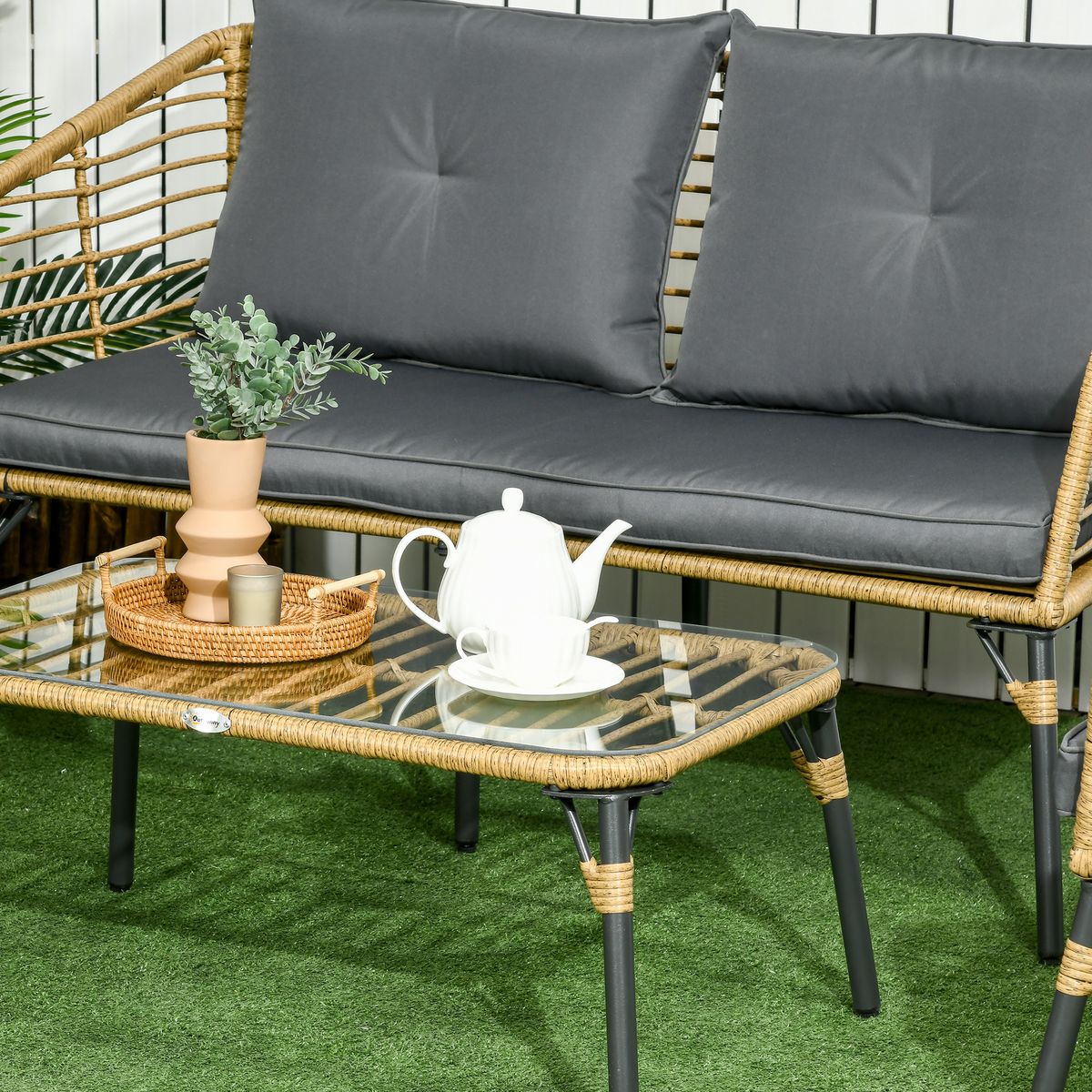 Conjunto de jardín Faro Outsunny sofá + 2 sillas + mesa natural/gris