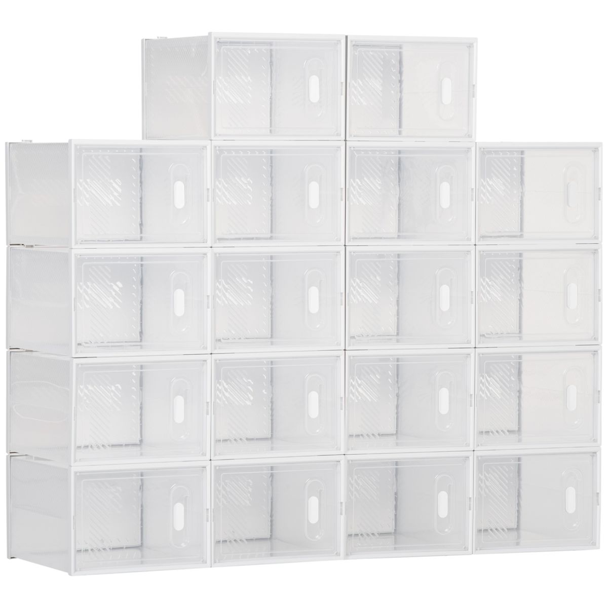 Pack de 18 cajas organizativas Homcom con puerta magnética 21x28x36 cm fondo blanco