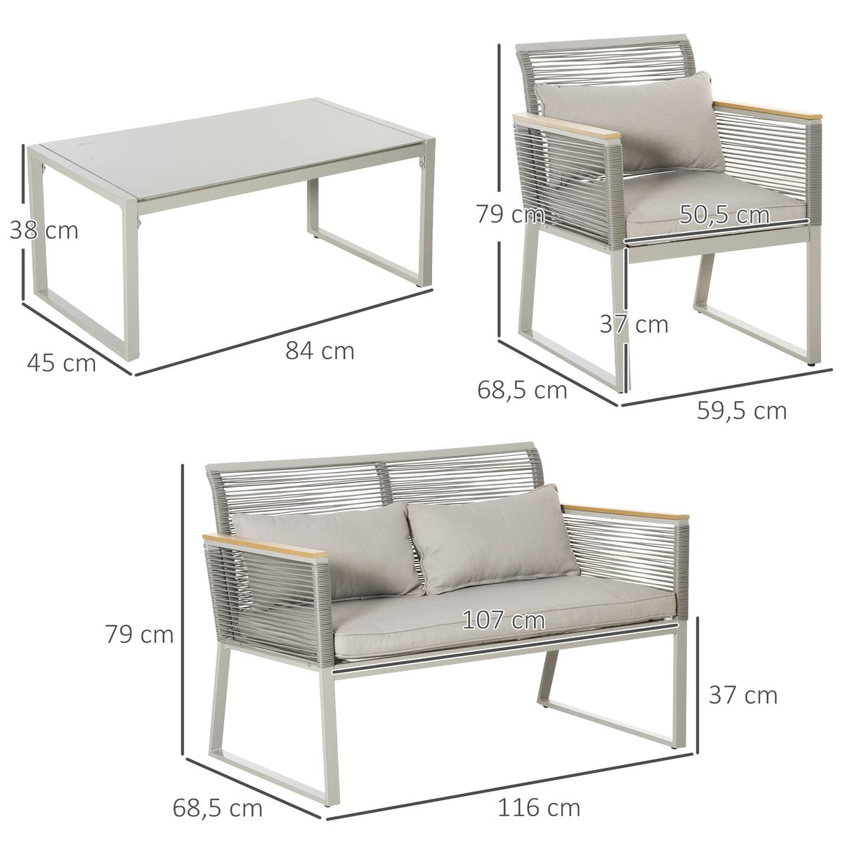 Conjunto de jardín Manicaragua Outsunny 4 piezas con cojines gris  3