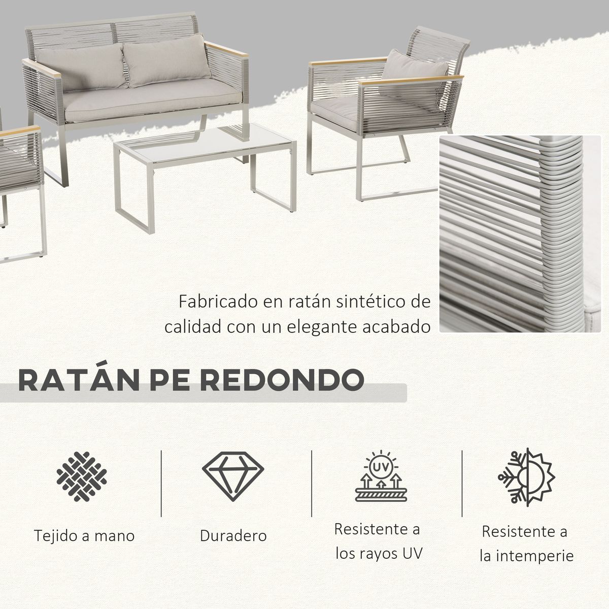 Conjunto de jardín Manicaragua Outsunny 4 piezas con cojines gris  4