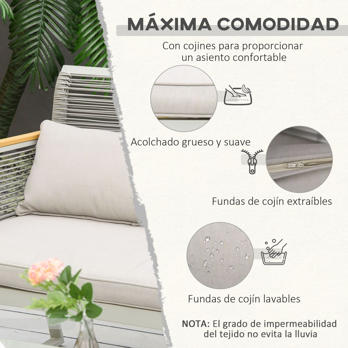 Conjunto de jardín Manicaragua Outsunny 4 piezas con cojines gris  5
