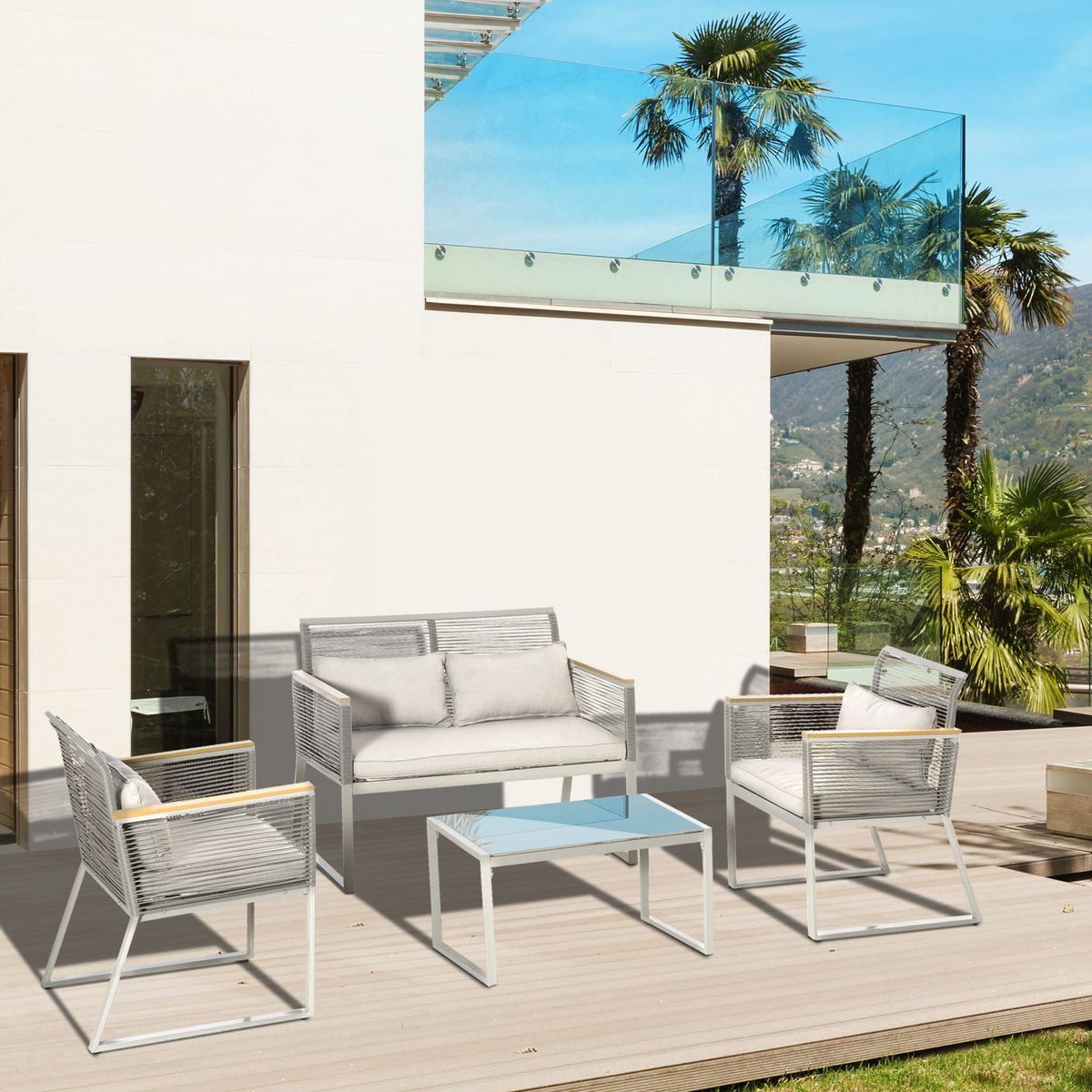 Conjunto de jardín Manicaragua Outsunny 4 piezas con cojines gris  7