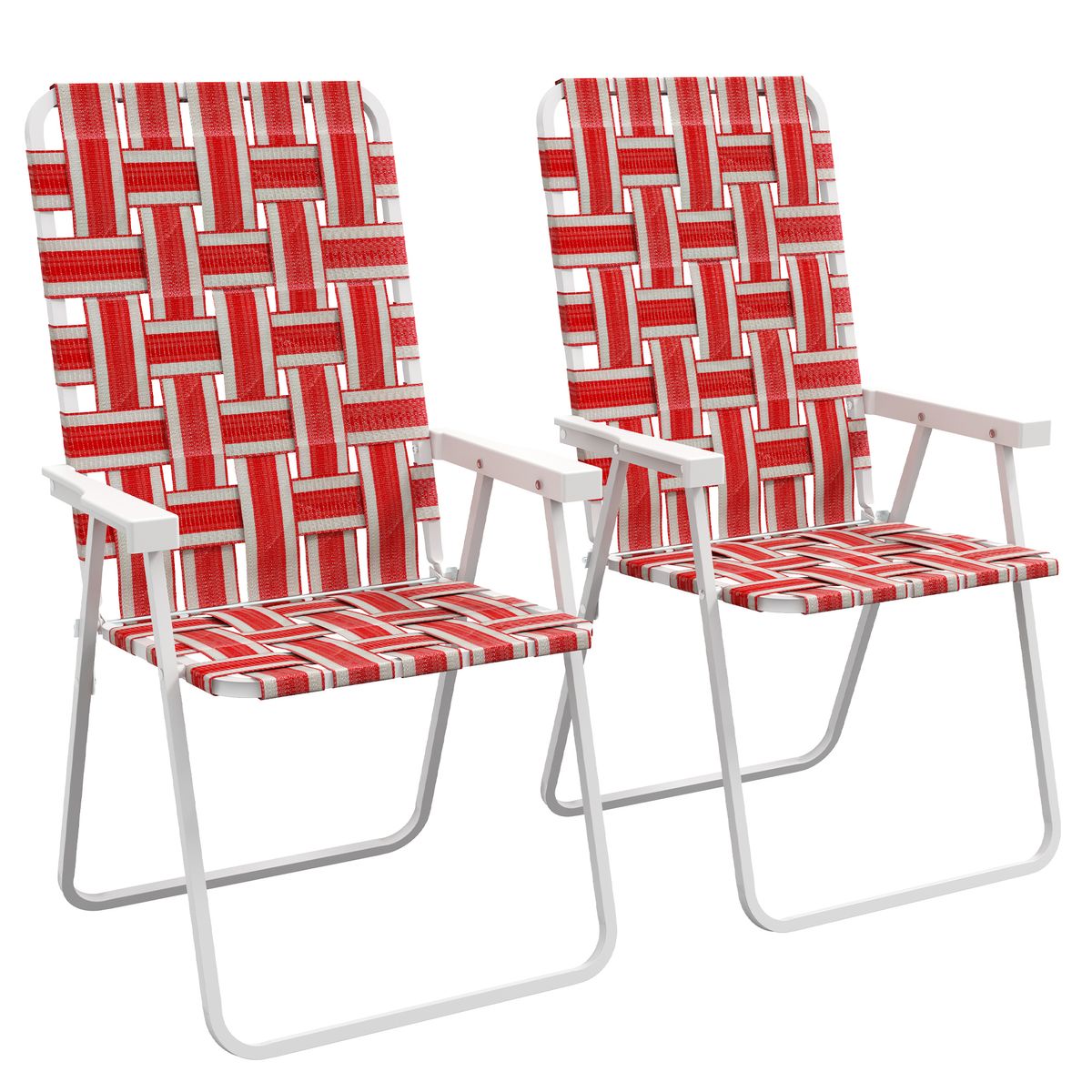 Pack de 2 sillas de playa Outsunny plegables 120kg rojo 94x57x57 cm fondo blanco