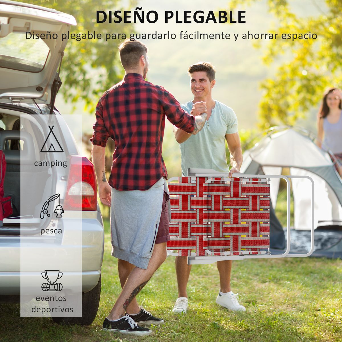 Pack de 2 sillas de playa Outsunny plegables 120kg rojo 94x57x57 cm