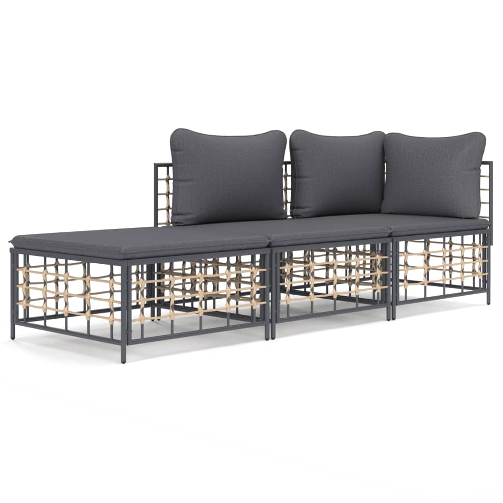 Conjunto de jardín Creta 3 piezas con cojines gris 80x212x72 cm 2