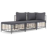 Conjunto de jardín Creta 3 piezas con cojines gris 80x212x72 cm 2
