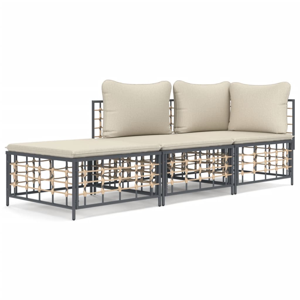 Conjunto de jardín Creta 3 piezas con cojines beige 80x212x72 cm 2