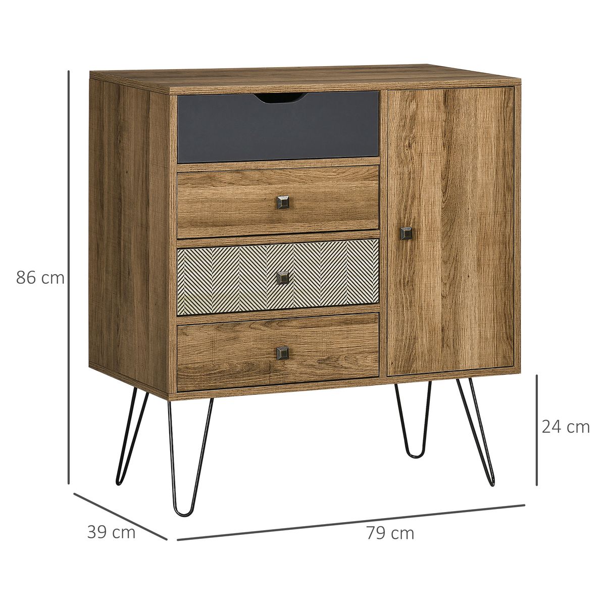 Cómoda Aveiro Homcom 4 cajones + armario marrón 86x79x39 cm medidas