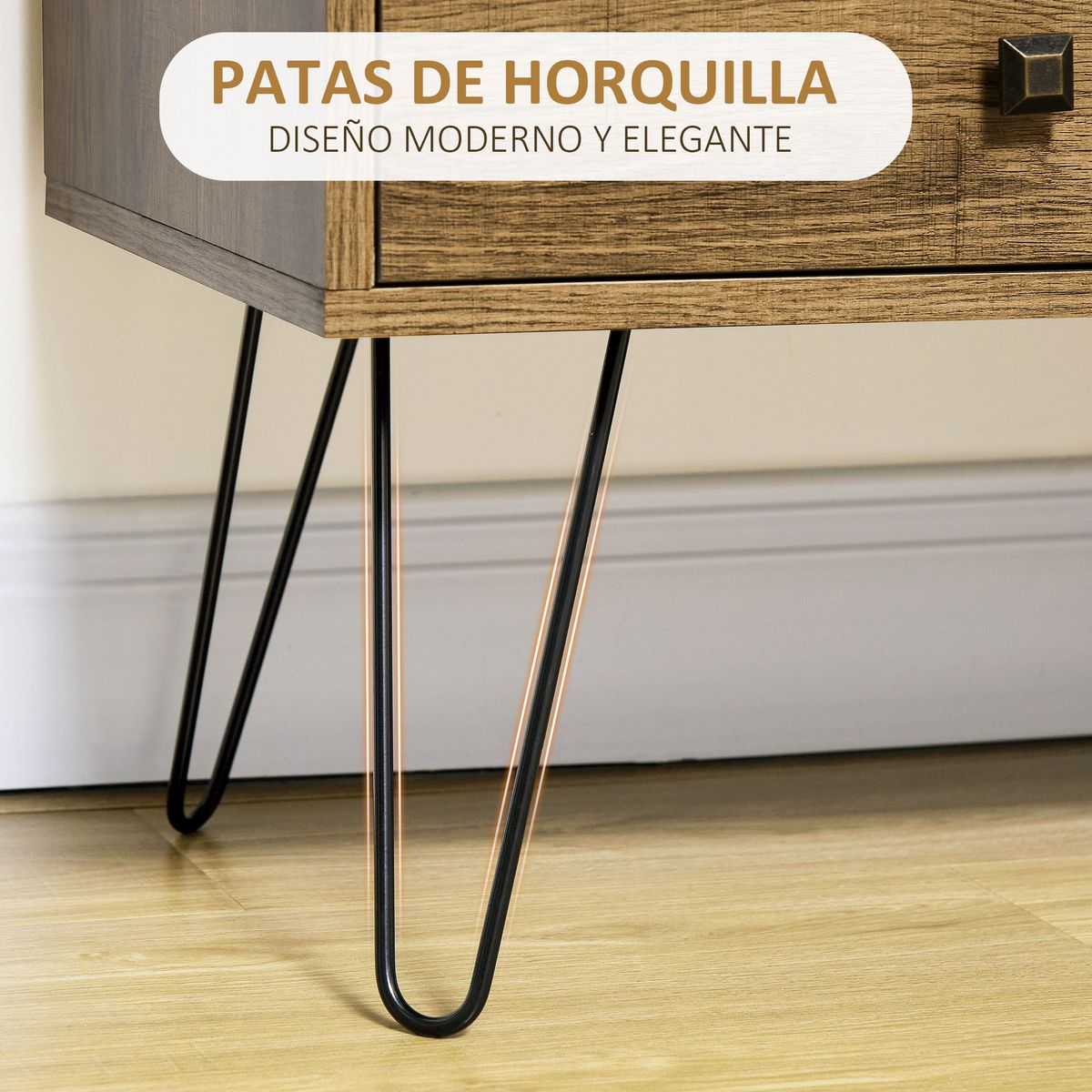 Cómoda Aveiro Homcom 4 cajones + armario marrón 86x79x39 cm detalle