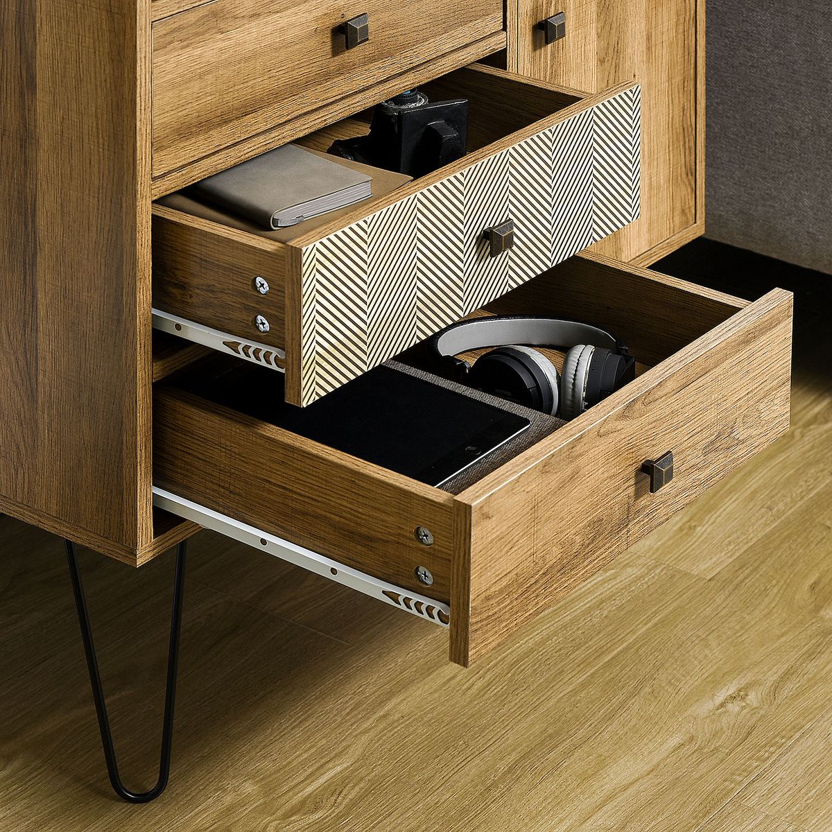 Cómoda Aveiro Homcom 4 cajones + armario marrón 86x79x39 cm cajon