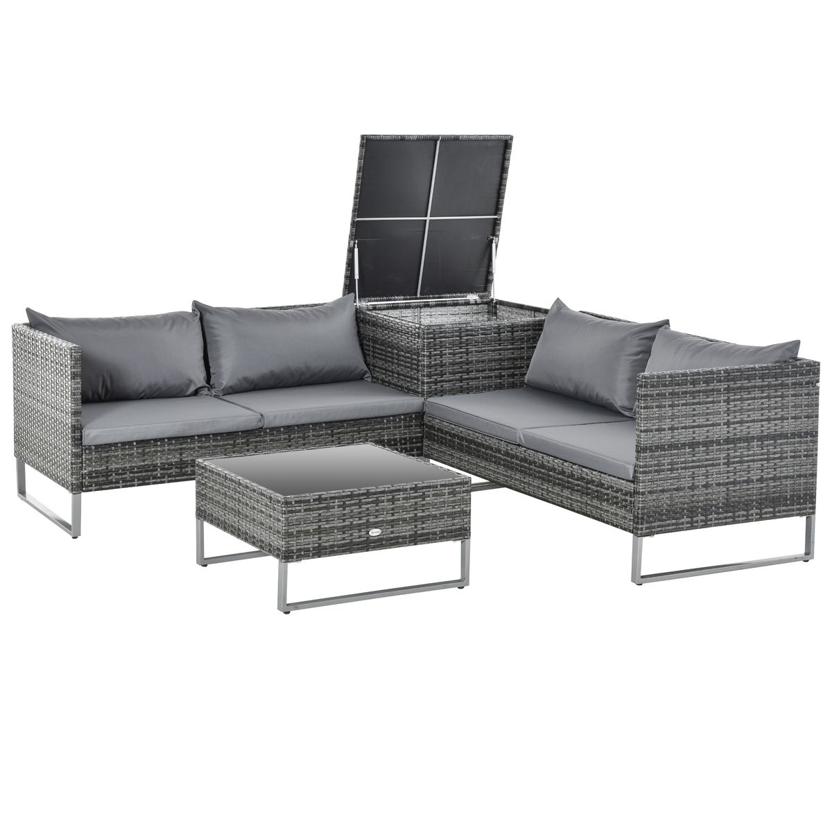 Conjunto de jardín Okavango Outsunny 2 sofás con cojines + 2 mesas gris 2