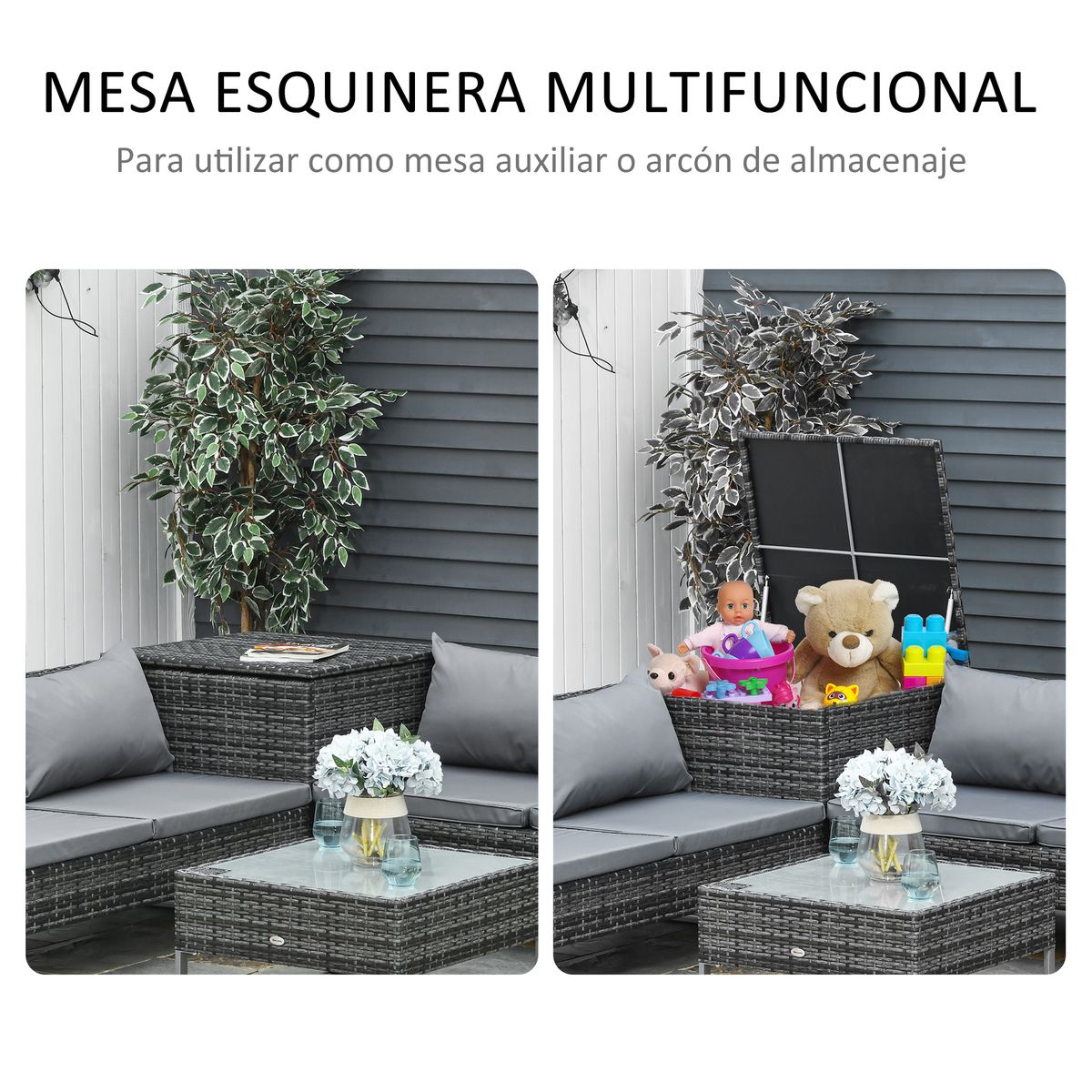 Conjunto de jardín Okavango Outsunny 2 sofás con cojines + 2 mesas gris 4
