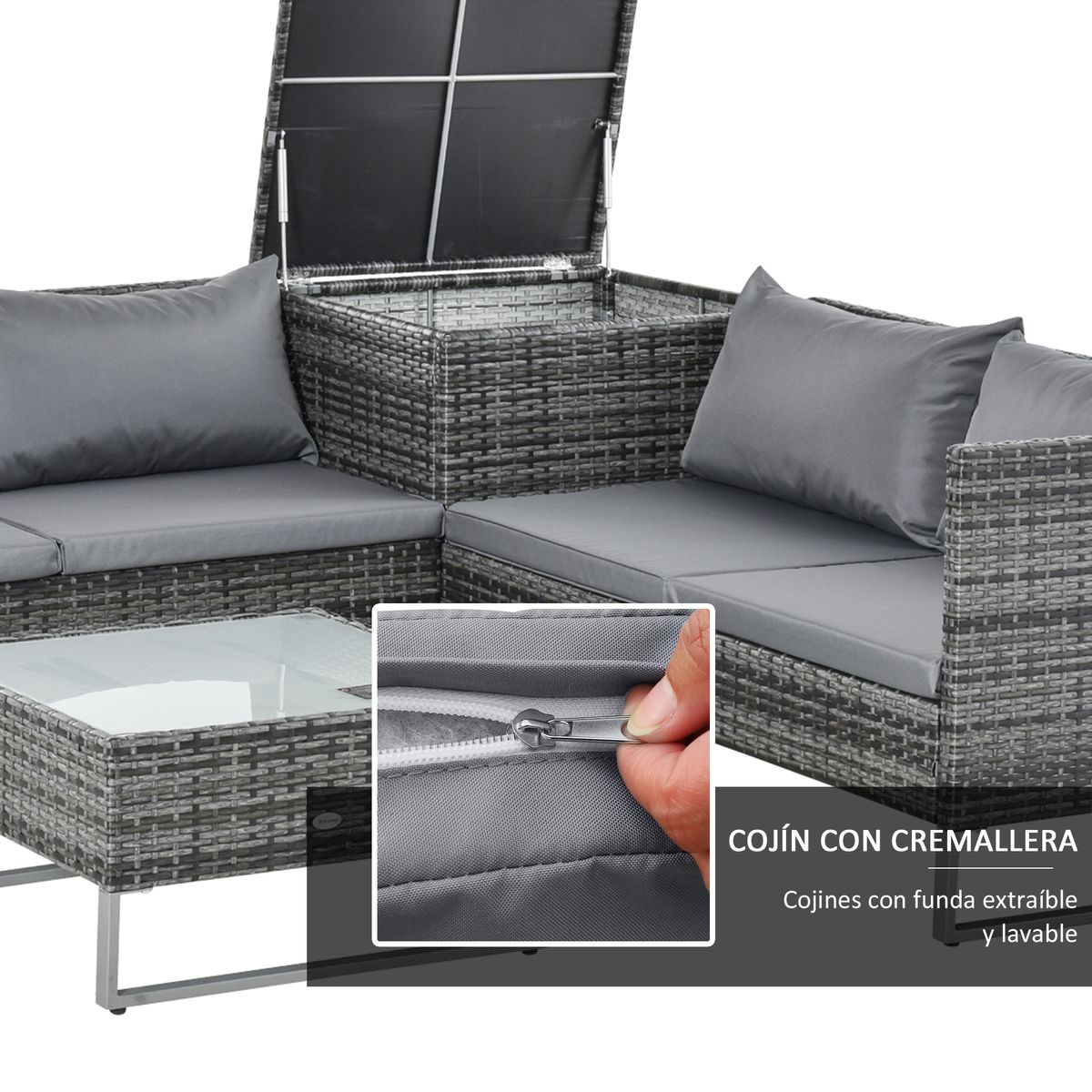 Conjunto de jardín Okavango Outsunny 2 sofás con cojines + 2 mesas gris 6