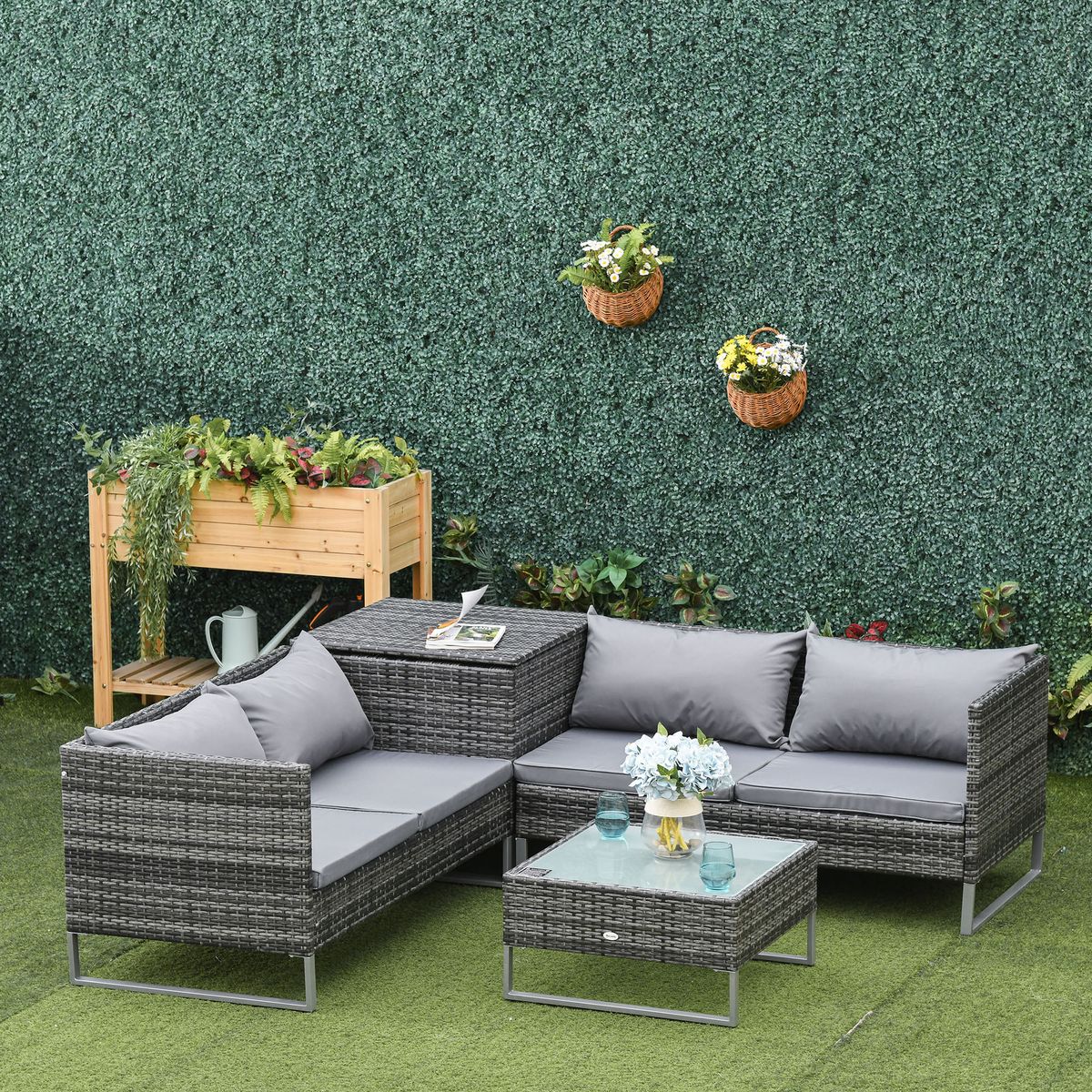 Conjunto de jardín Okavango Outsunny 2 sofás con cojines + 2 mesas gris 7