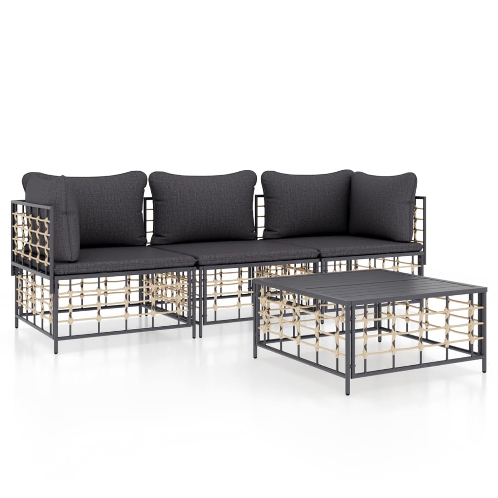 Conjunto de jardín Mosc 4 piezas con mesa de centro gris oscuro
