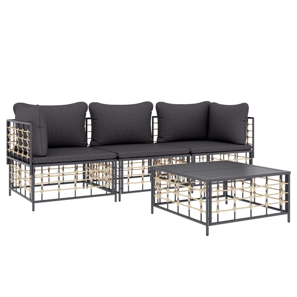 Conjunto de jardín Mosc 4 piezas con mesa de centro gris oscuro