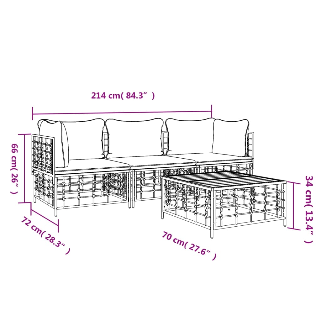 Conjunto de jardín Mosc 4 piezas con mesa de centro gris oscuro