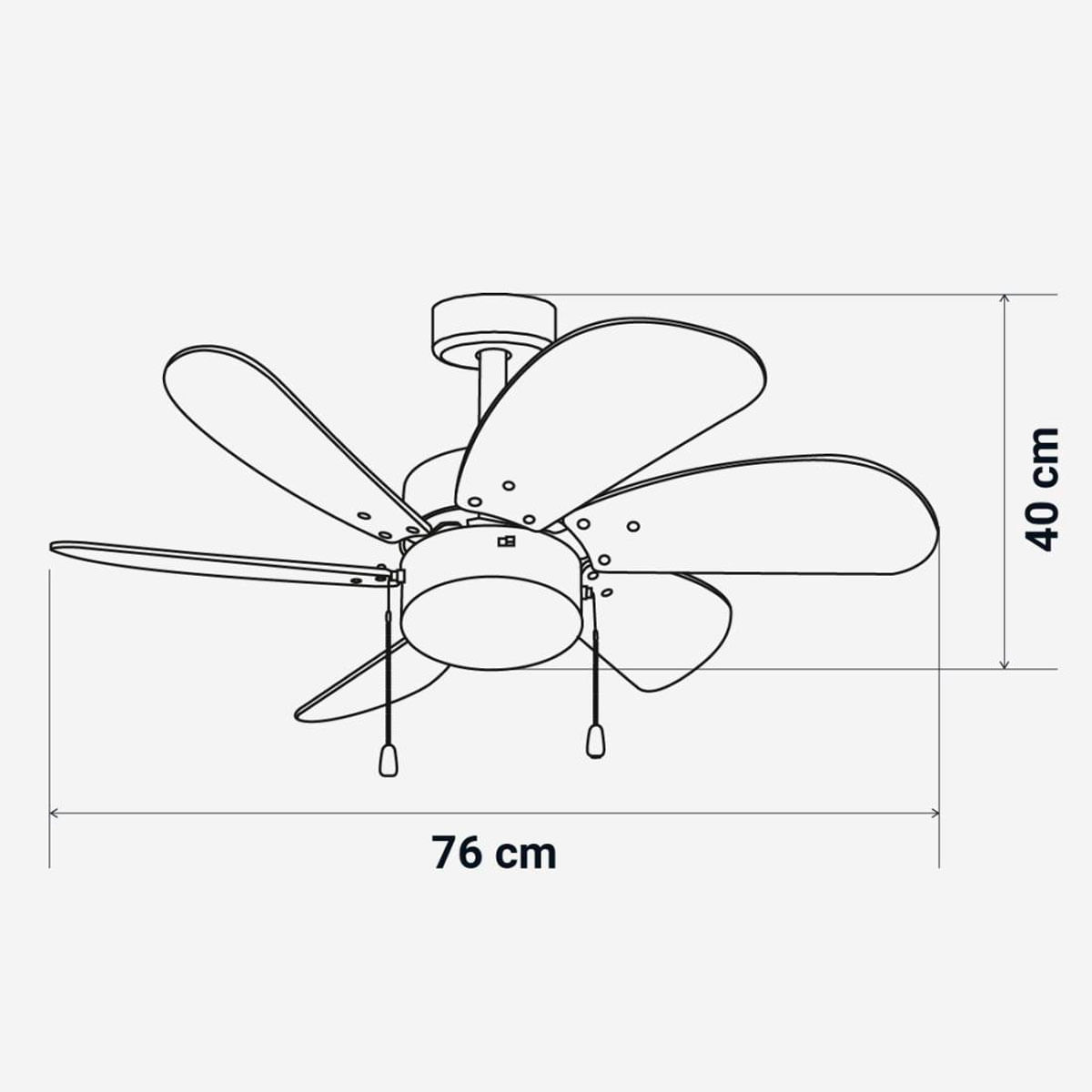 Ventilador de techo Geneva 6030W Universal Blue 50W 6 aspas reversibles blanco/natural Ø76 cm medidas