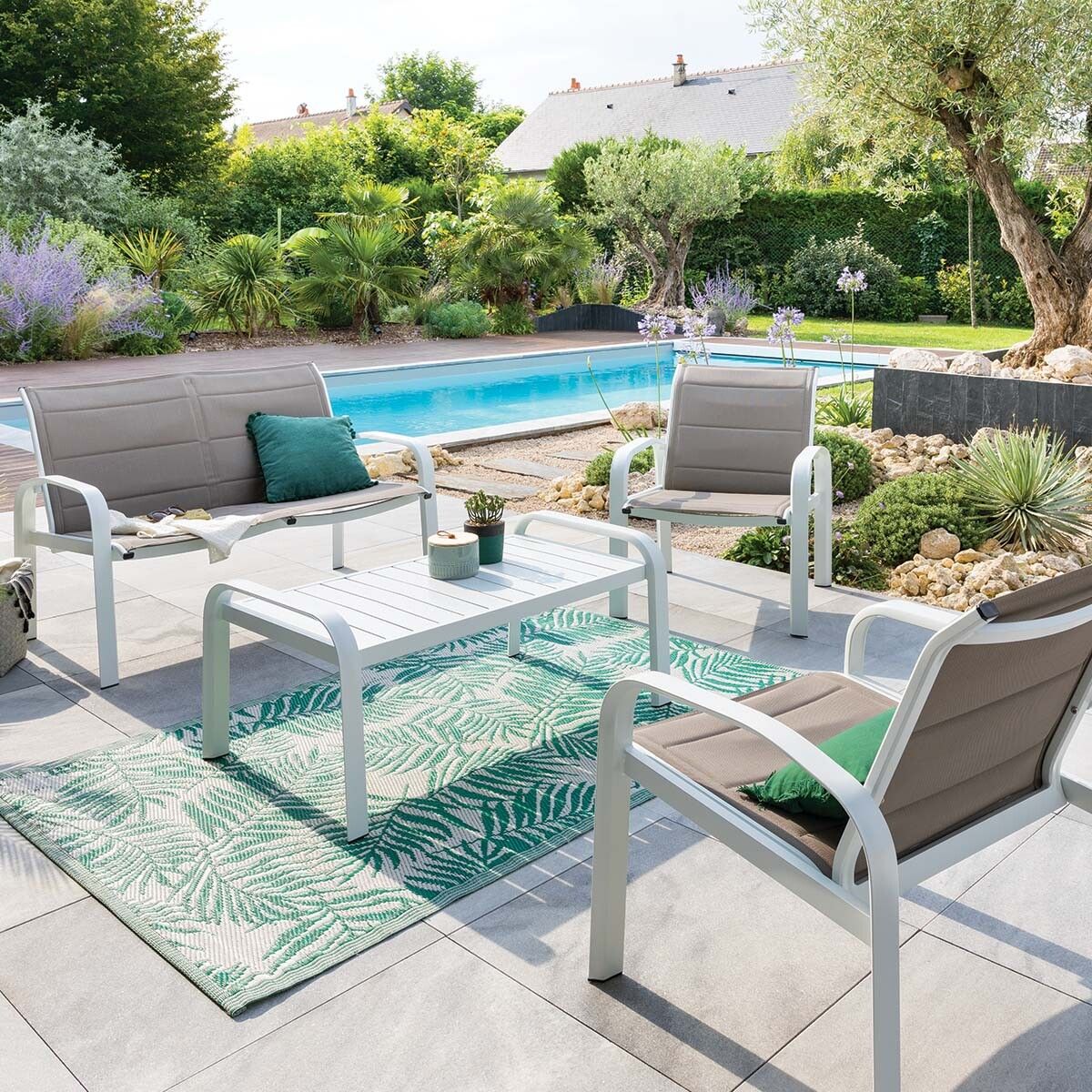 Conjunto-de-jardin-Elyn-sofa---2-sillas---mesa-aluminio-marron-blanco