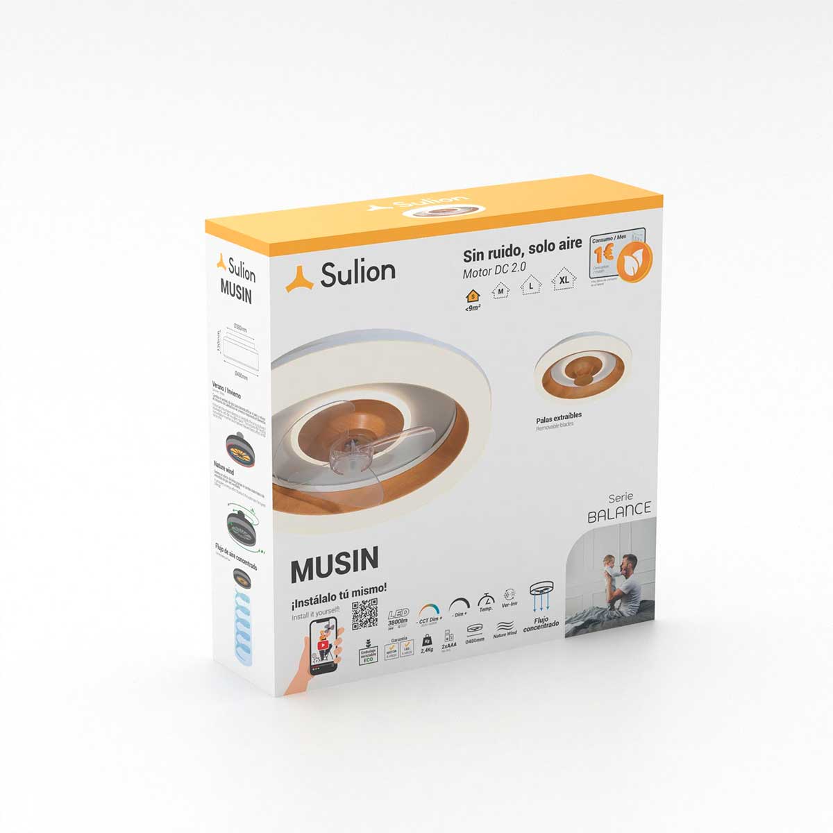 Ventilador de techo Musin Sulion tipo plafón blanco/natural Ø48 cm 4