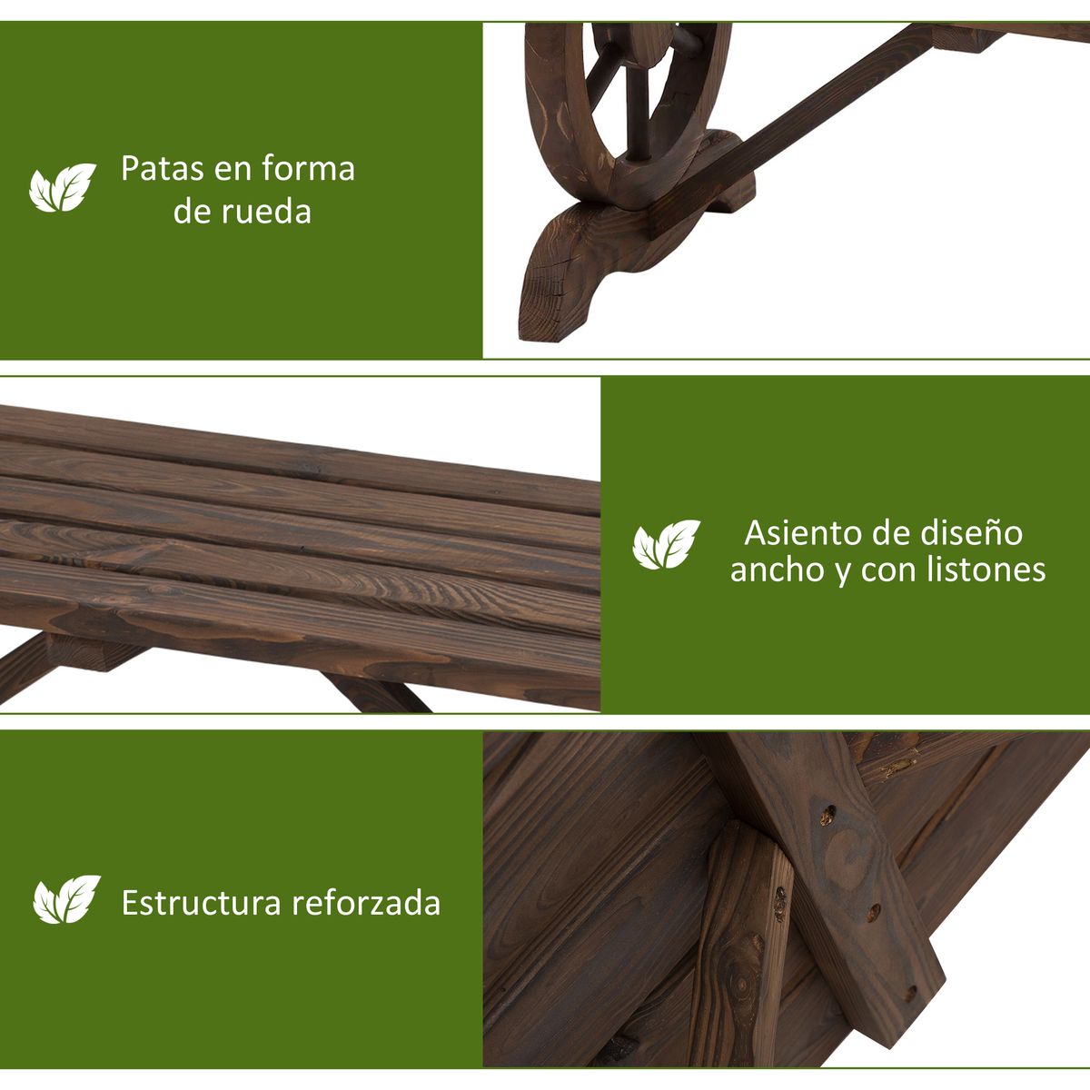 Banco de jardín Garten Outsunny 2 plazas madera de abeto 39,5x98x50 cm