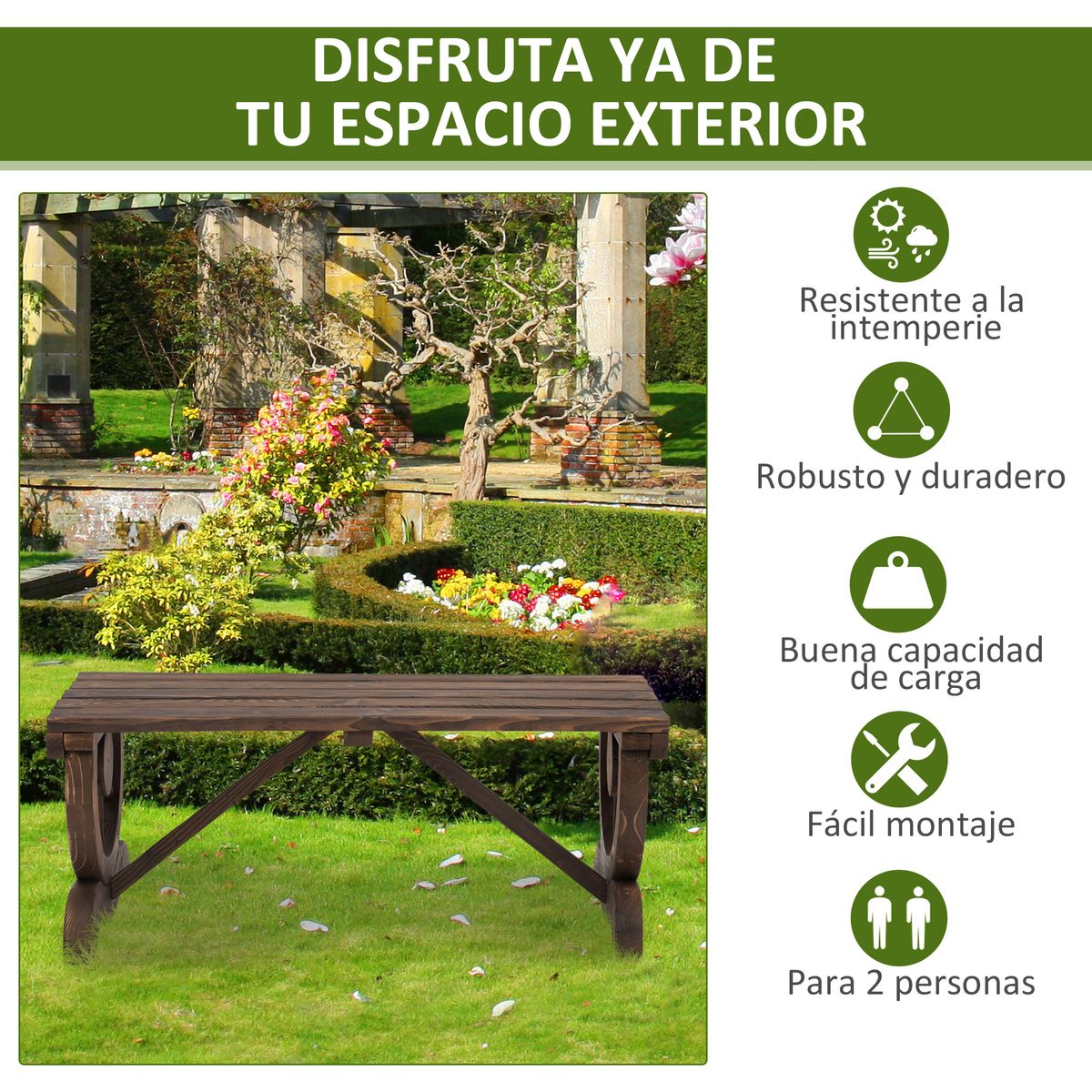 Banco de jardín Garten Outsunny 2 plazas madera de abeto 39,5x98x50 cm