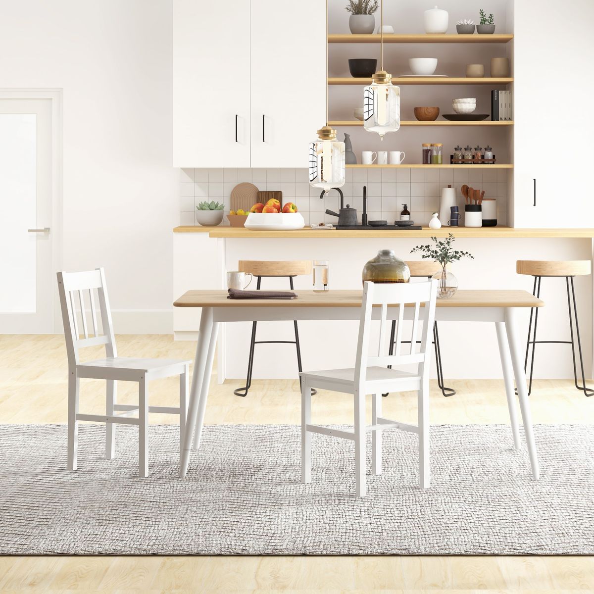 Pack de 2 sillas Lanzarote Homcom madera de pino blanco 85,5x41x46,5 cm animada