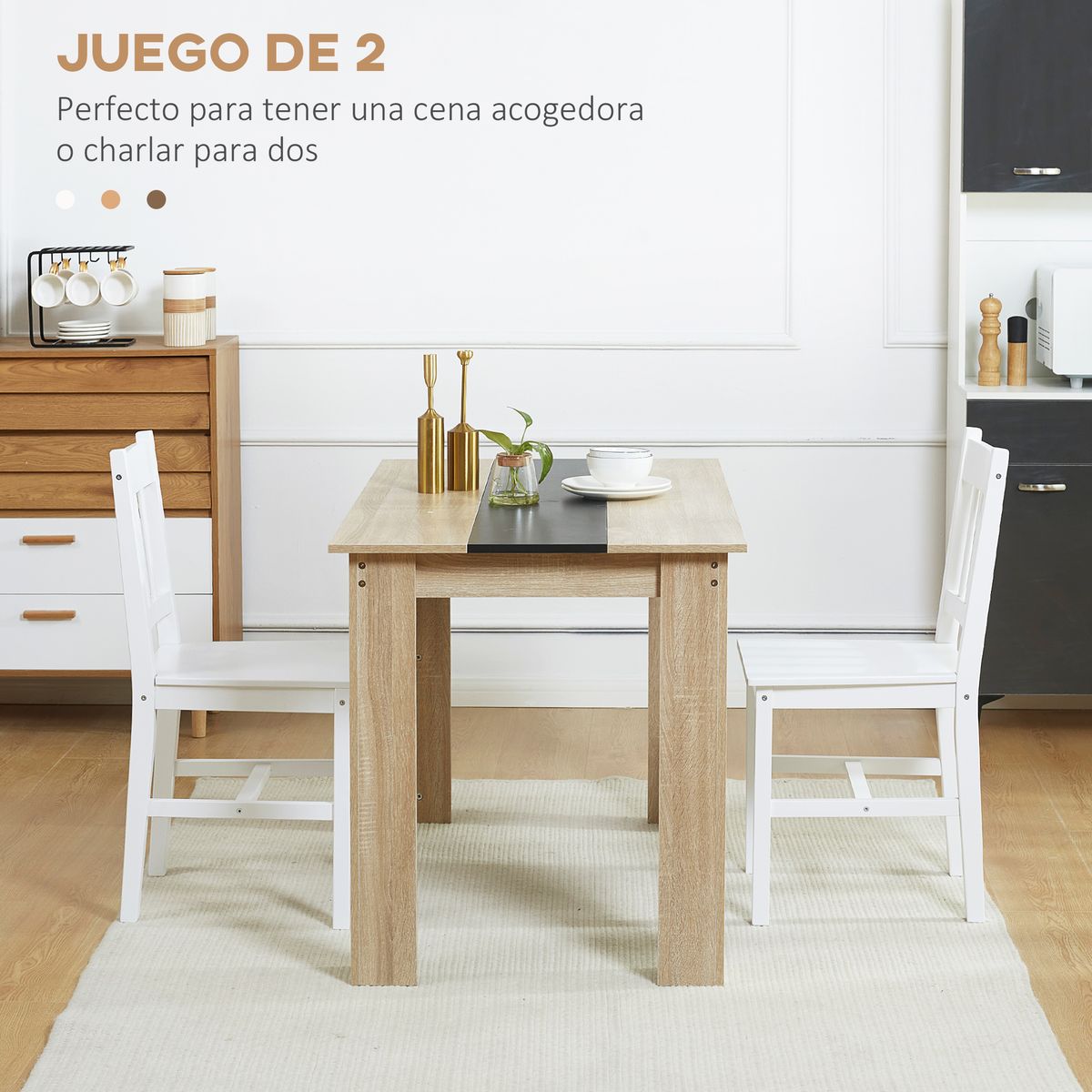 Pack de 2 sillas Lanzarote Homcom madera de pino blanco 85,5x41x46,5 cm