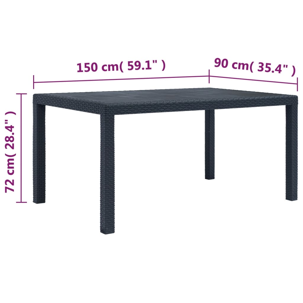 Mesa de jardín Clavel antracita 72x150x90 cm medidas