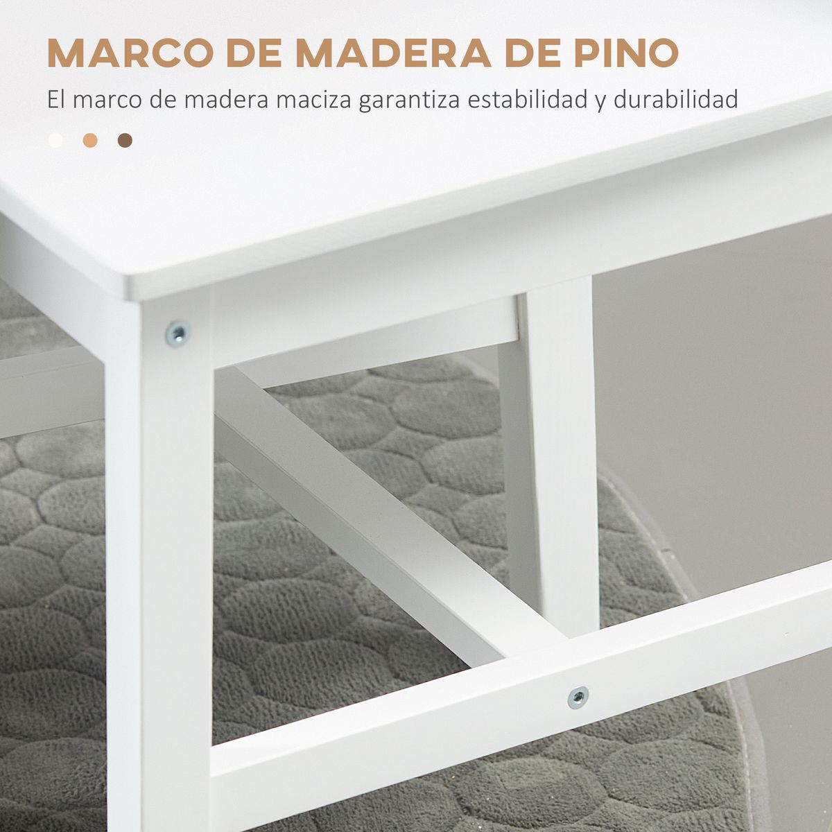 Pack de 2 sillas Lanzarote Homcom madera de pino blanco 85,5x41x46,5 cm detalle