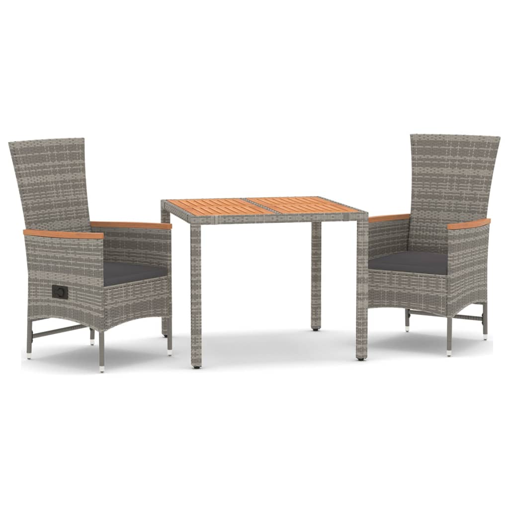 Conjunto de jardín Lisboa 2 sillas + mesa con cojines gris  fondo blanco