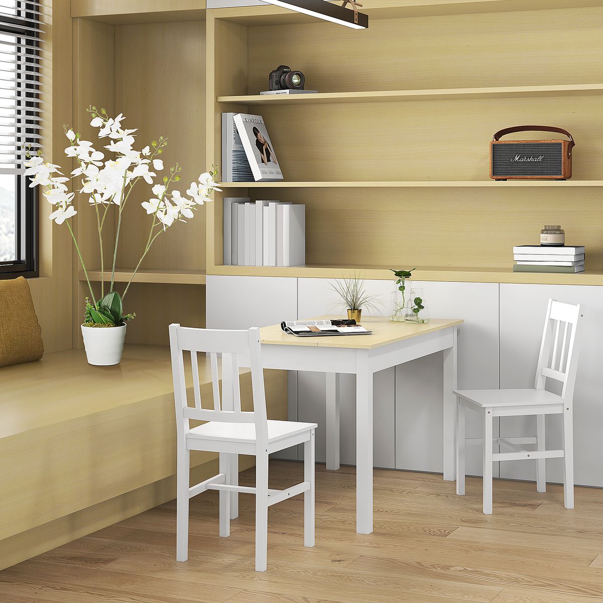 Pack de 2 sillas Lanzarote Homcom madera de pino blanco 85,5x41x46,5 cm animada