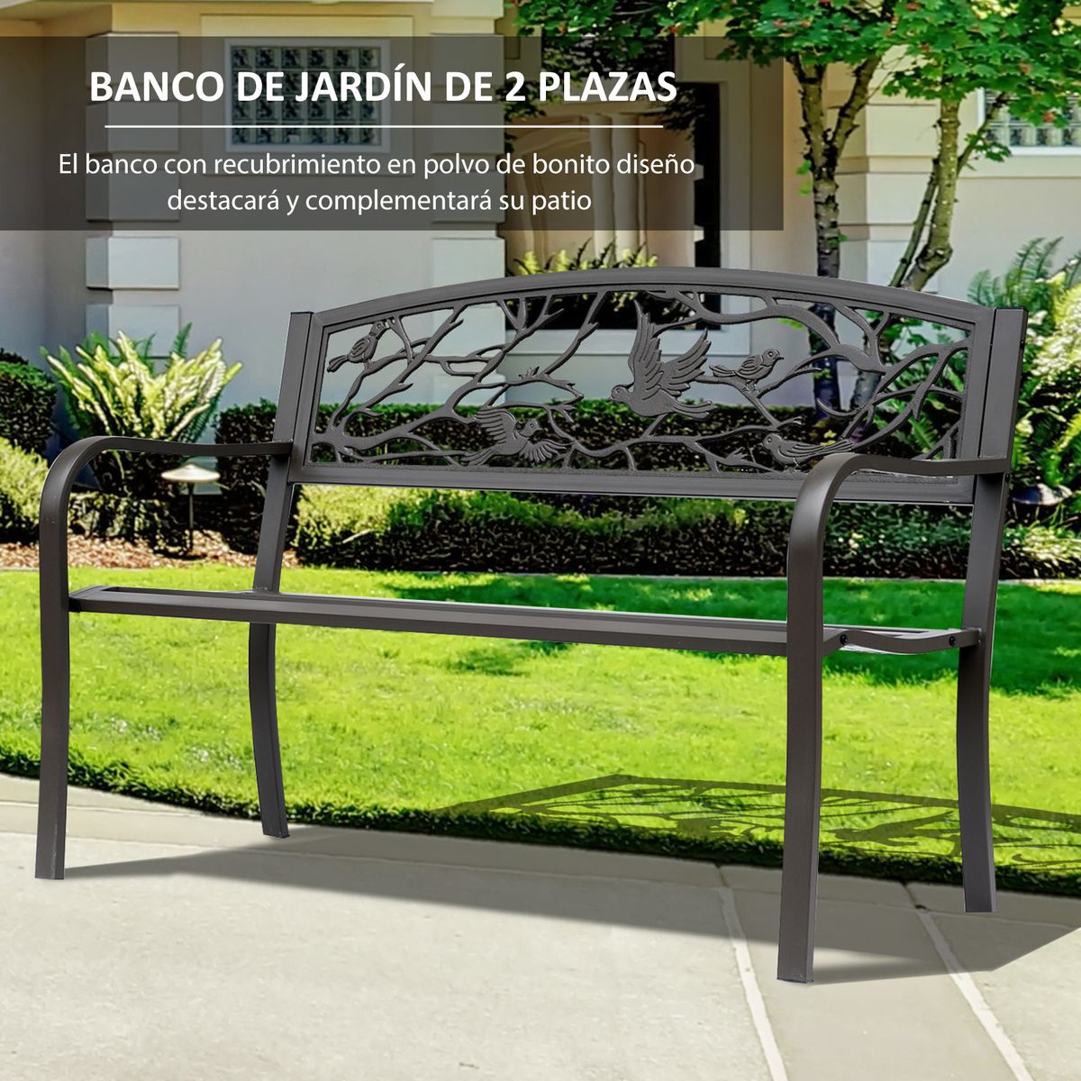 Banco de jardín Road Outsunny respaldo + reposabrazos marrón 240kg 85x127x60 cm web