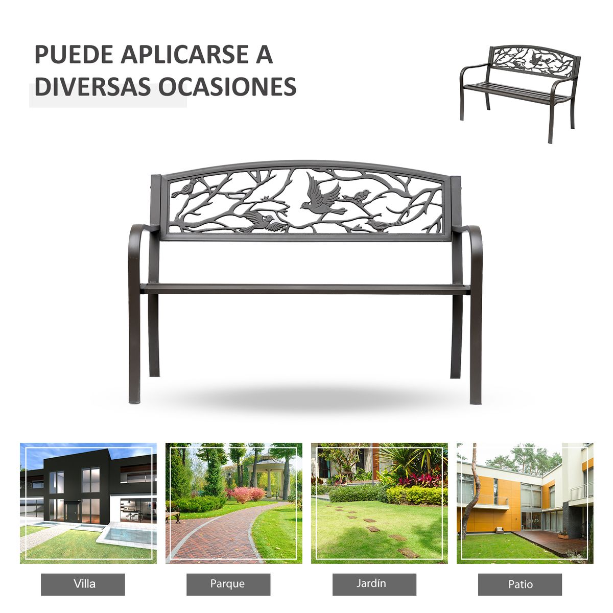 Banco de jardín Road Outsunny respaldo + reposabrazos marrón 240kg 85x127x60 cm banco
