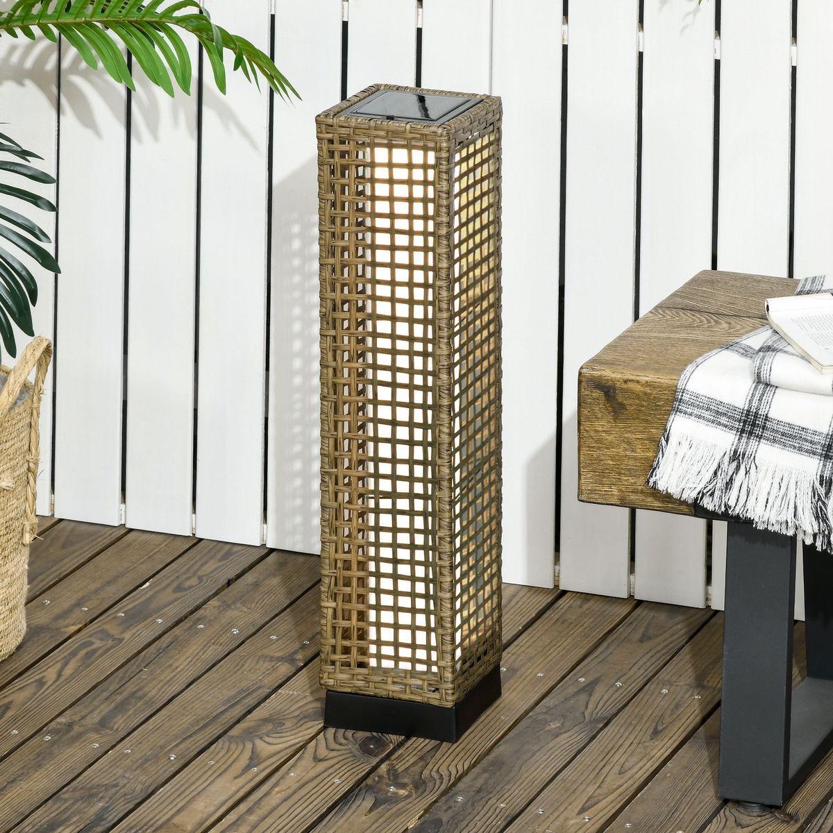 Lámpara solar Palapa Outsunny luces LED 2500K exterior marrón 69x15,5x15,5 cm animada