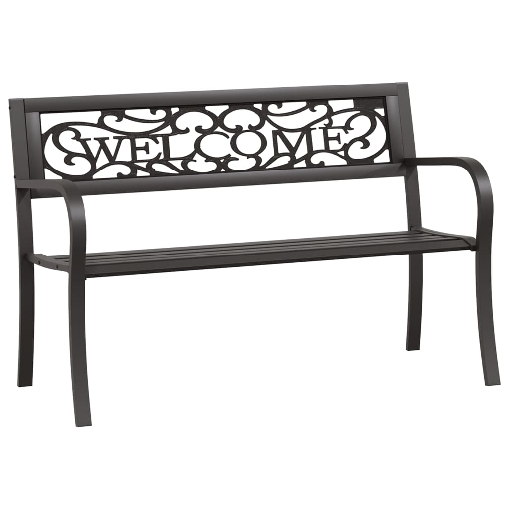 Banco de jardín Welcome acero negro 77x125x53 cm fondo blanco