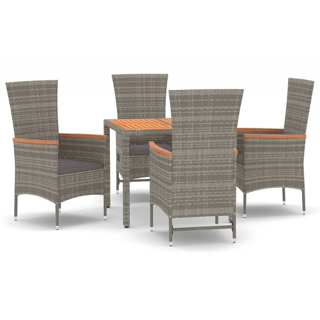 Conjunto de jardín 4 sillas + mesa con cojines gris fondo blanco