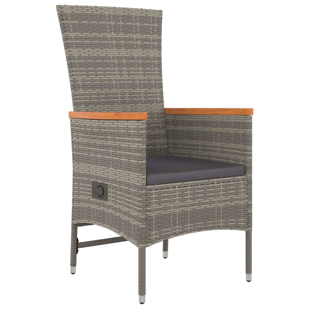 Conjunto de jardín 4 sillas + mesa con cojines gris silla reclinable