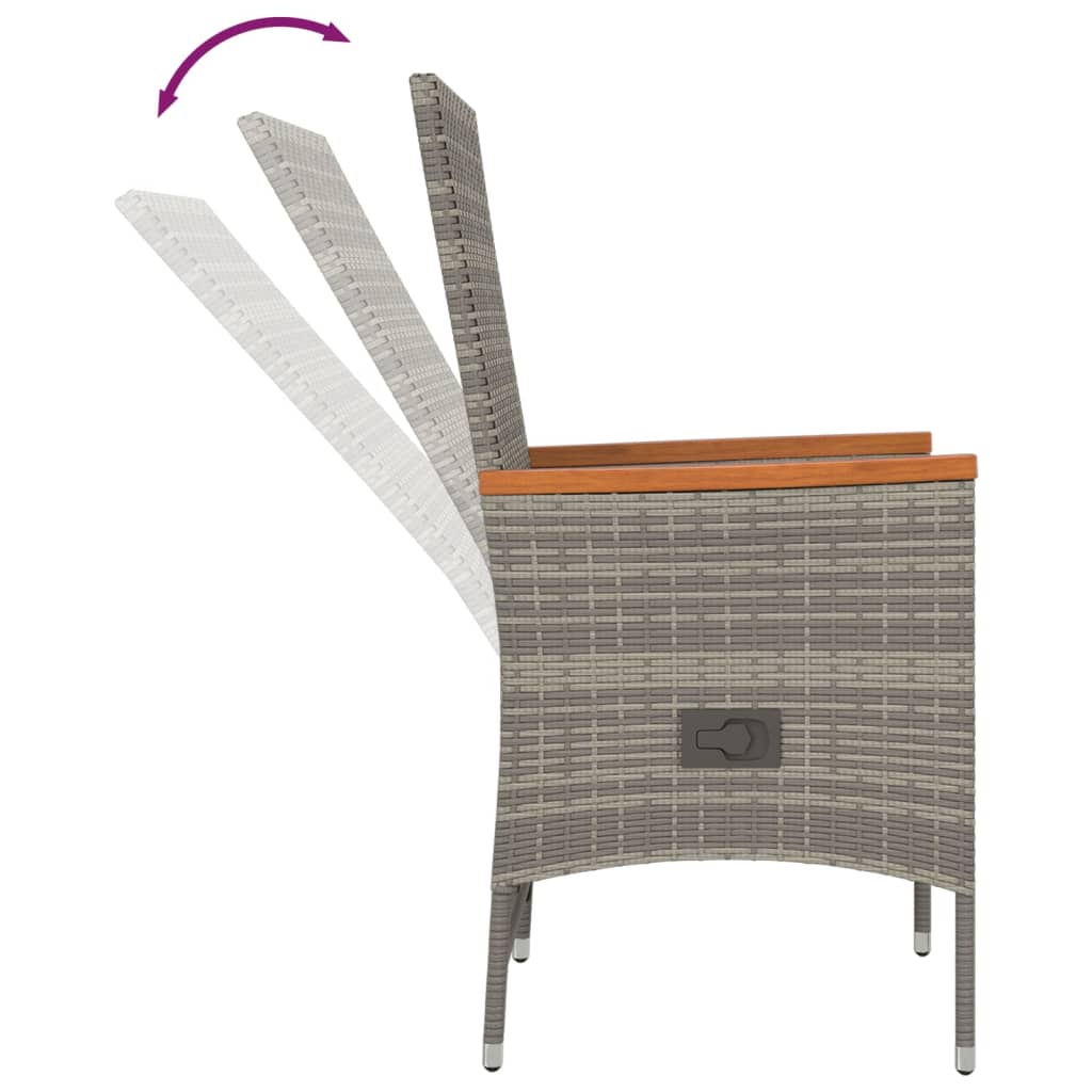 Conjunto de jardín 4 sillas + mesa con cojines gris reclinable