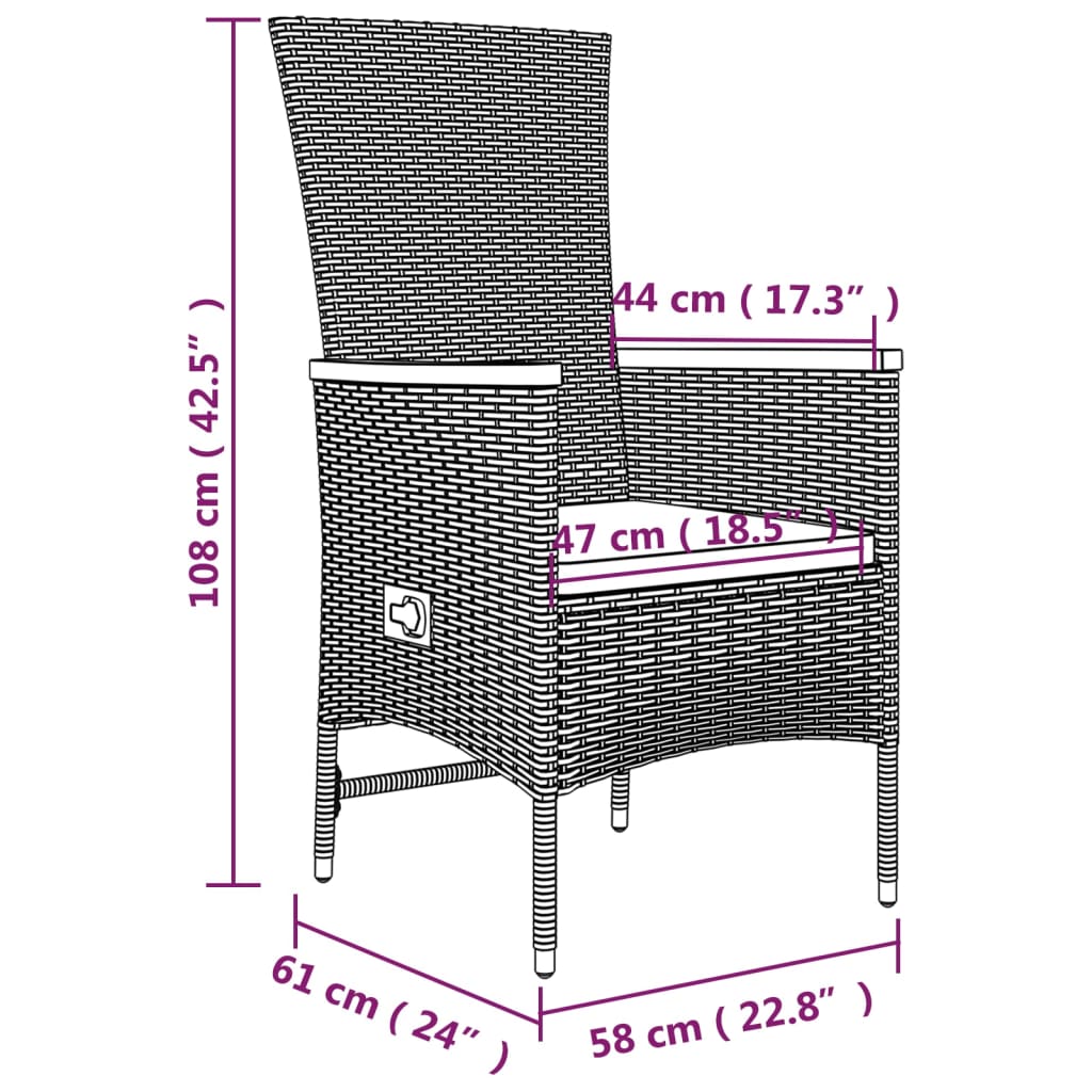Conjunto de jardín 4 sillas + mesa con cojines gris medidas