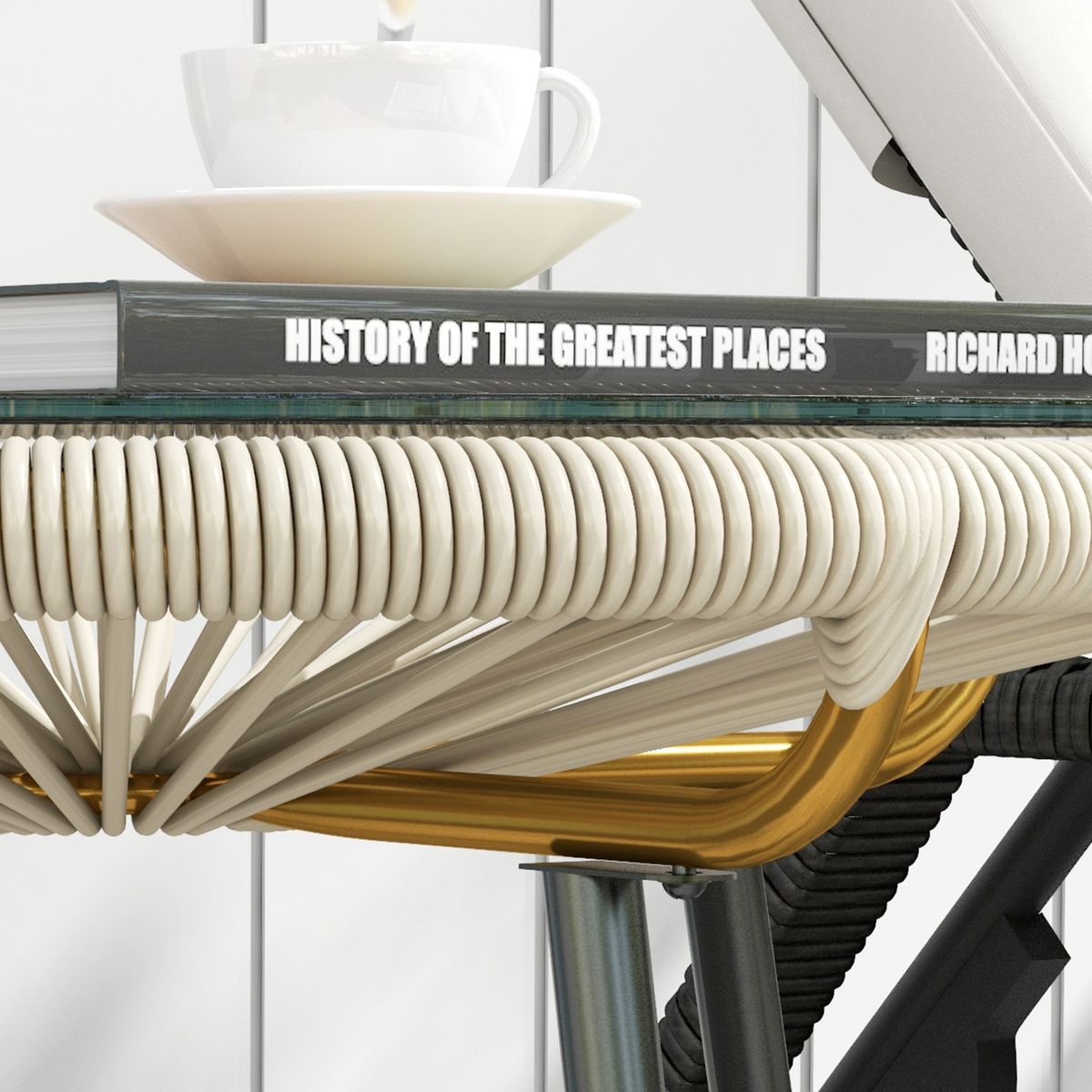 Mesa auxiliar Mokh Outsunny encimera vidrio crema Ø50x50 cm