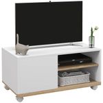 Mueble de TV Okami Homcom armario + 2 estantes + 4 ruedas blanco 39,5x80x45 cm fondo blanco