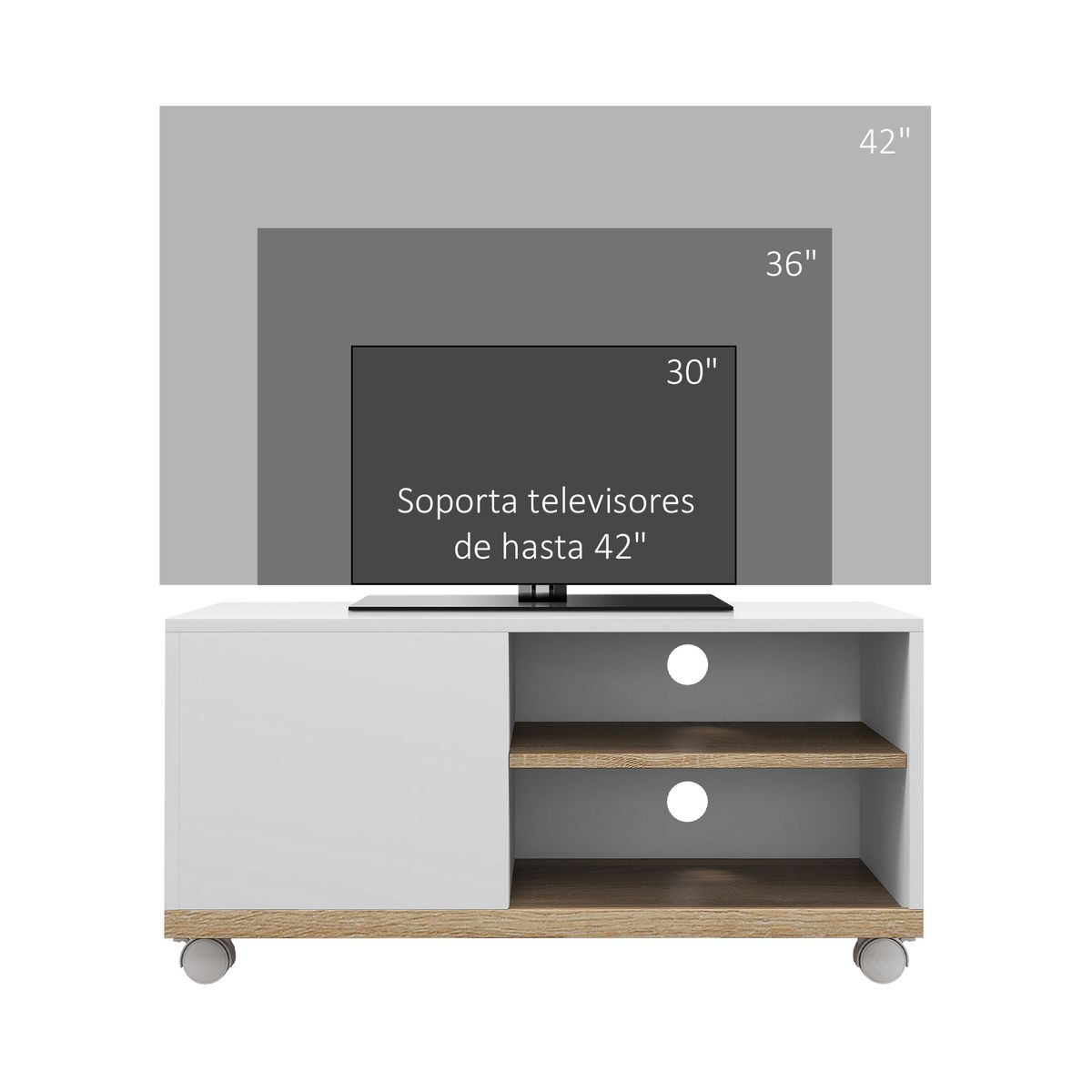 Mueble de TV Okami Homcom armario + 2 estantes + 4 ruedas blanco 39,5x80x45 cm