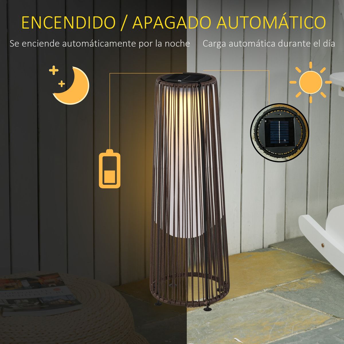 Lámpara solar Mohla Outsunny control de luz automático marrón Ø21,5x61 cm