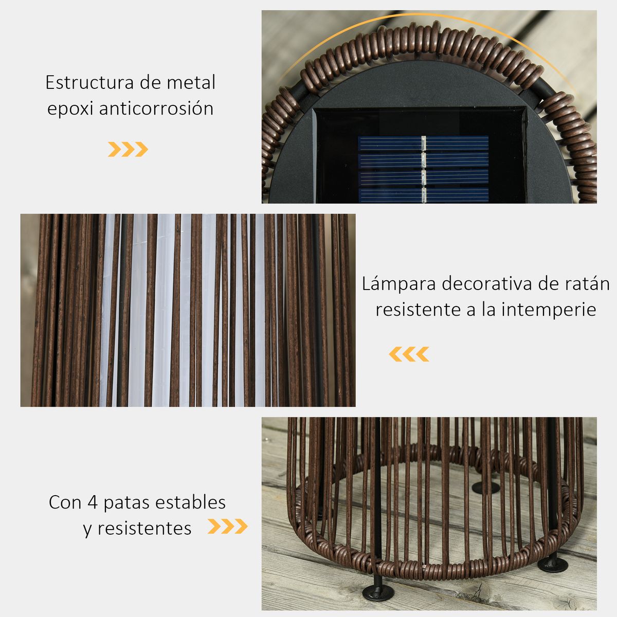 Lámpara solar Mohla Outsunny control de luz automático marrón Ø21,5x61 cm